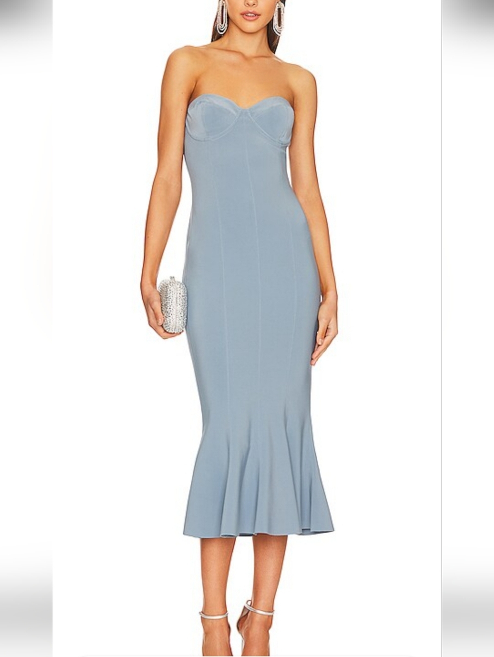 Norma Kamali Strapless Dusty Blue Mermaid Midi Dress size XL new without tags